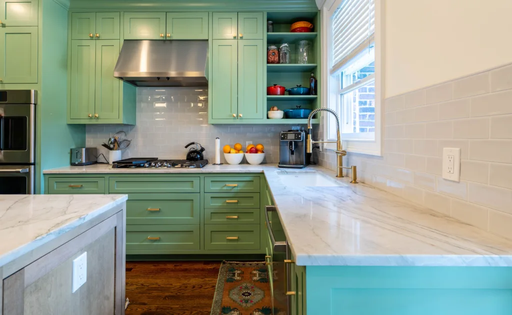 sage green painted Kitchen cabinets