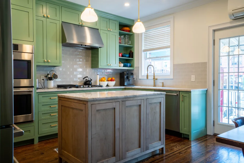 full sage green cabinet kitchen