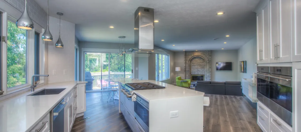 a kitchen painted in white